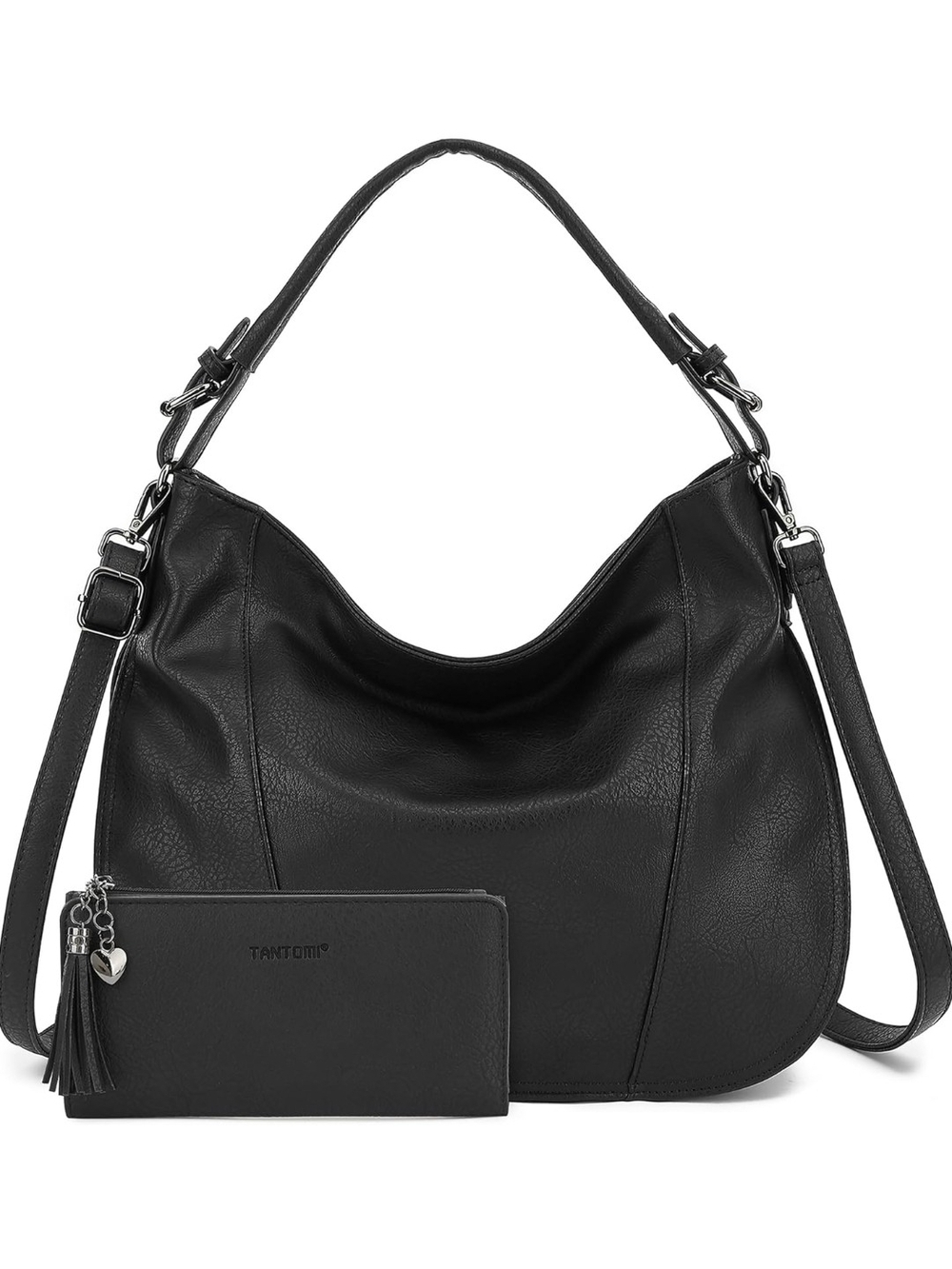 Black Hobo Shoulder Bag with Removable Wallet